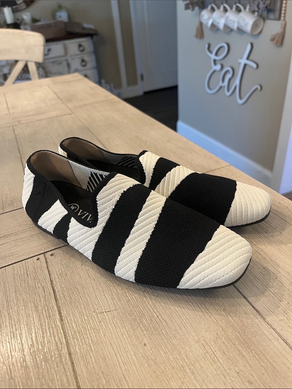 Vivaia Striped Knit Slip-On Loafers — Black & White